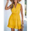 imageCUPSHE Womens Tie Notched Neck Tiered Sleeveless Elastic Waist Ruffled Trim Mini Dress Summer Short DressYellow