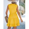 imageCUPSHE Womens Tie Notched Neck Tiered Sleeveless Elastic Waist Ruffled Trim Mini Dress Summer Short DressYellow