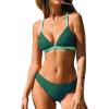 imageCUPSHE Bikini Set for Women Two Piece Swimsuits V Neck Low Rise Crisscross Back Self Tie Spaghetti StrapsGreenTeal
