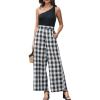 imageCUPSHE Summer Jumpsuits for Women Dressy 2025 Casual Off Shoulder One Piece Jumpsuit Plaid Wide Leg Pants Jumpers Vacation Summer Beach Outfits