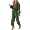 imageCUPSHE Womens Jumpsuits Belted Jogger Jumpsuit Long Sleeve Overall V Neck Outfit Casual DressyGreen