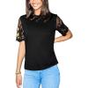 imageCUPSHE Womens Knit Round Neck Scalloped Lace Short Sleeves Casual Blouse Tee ShirtBlack