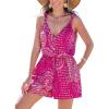 imageCUPSHE Womens Romper V Neck Sleeveless Jumpsuit High Waist Elastic Casual Printed Loose Fit Summer Beach Outfit Casual Vacation