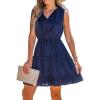 imageCUPSHE Womens Tie Notched Neck Tiered Sleeveless Elastic Waist Ruffled Trim Mini Dress Summer Short DressDark Blue