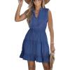 imageCUPSHE Womens Tie Notched Neck Tiered Sleeveless Elastic Waist Ruffled Trim Mini Dress Summer Short DressNavy Blue