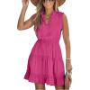 imageCUPSHE Womens Tie Notched Neck Tiered Sleeveless Elastic Waist Ruffled Trim Mini Dress Summer Short DressPink