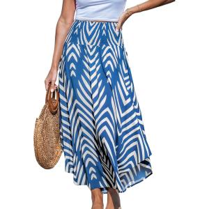imageCUPSHE Skirts Abstract Smocked Midi Skirt High Waist Coverup Casual VacationBlue