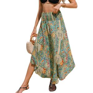 imageCUPSHE Skirts Abstract Smocked Midi Skirt High Waist Coverup Casual VacationColorful