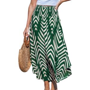 imageCUPSHE Skirts Abstract Smocked Midi Skirt High Waist Coverup Casual VacationGreen