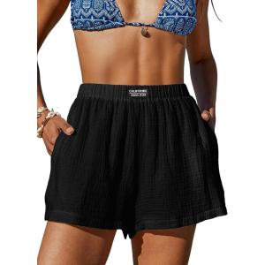 imageCUPSHE Womens Casual Shorts Cotton High Rise Beach Cover Ups Summer Shorts with PocketsBlack