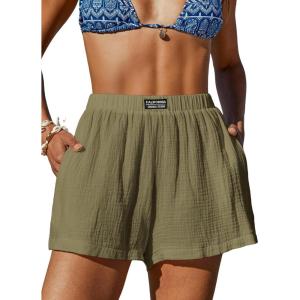 imageCUPSHE Womens Casual Shorts Cotton High Rise Beach Cover Ups Summer Shorts with PocketsGreen