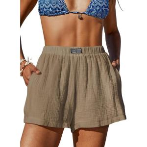 imageCUPSHE Womens Casual Shorts Cotton High Rise Beach Cover Ups Summer Shorts with PocketsKhaki