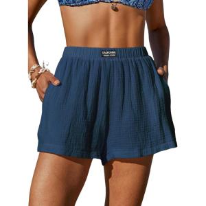 imageCUPSHE Womens Casual Shorts Cotton High Rise Beach Cover Ups Summer Shorts with PocketsNavy