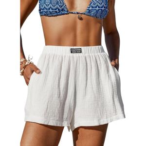 imageCUPSHE Womens Casual Shorts Cotton High Rise Beach Cover Ups Summer Shorts with PocketsWhite