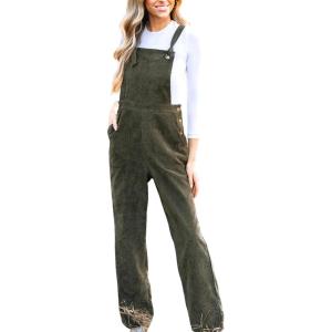 imageCUPSHE Womens Corduroy Fall Overall Jumpsuits Self Tie Strap Slanted Front Pockets Side Buttons Wide Leg Casual RompersOlive