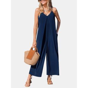 imageCUPSHE Womens Jumpsuit Spaghetti Strap V Neck Loose Wide Leg Pants High Waist Casual Summer Sleeveless Romper