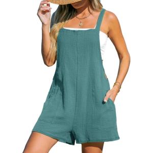 imageCUPSHE Womens Rompers Sleeveless Square Neck Jumpsuits Wide Leg Bib Overall with Pockets Outfit Casual BeachBlue