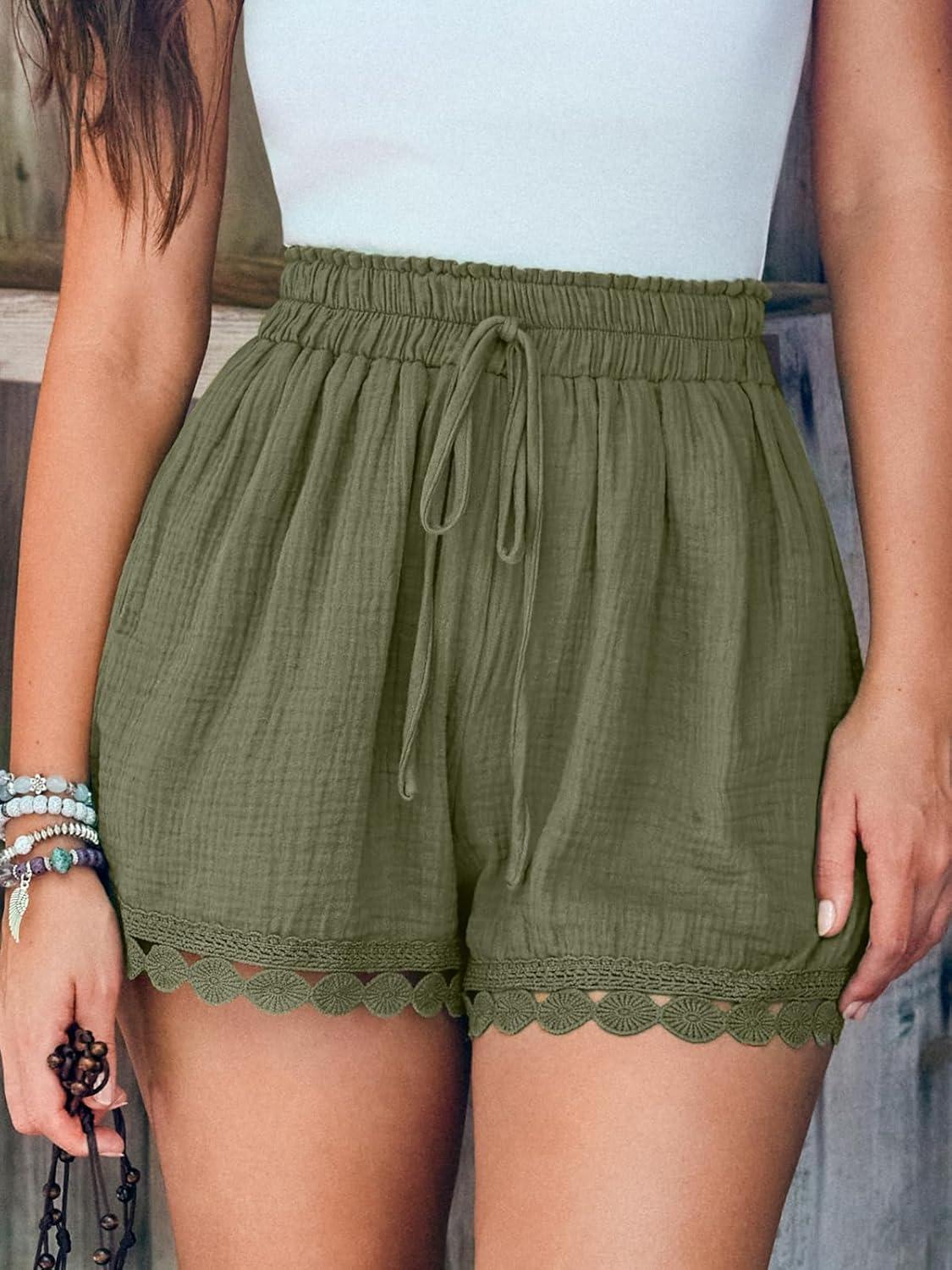 imageCUPSHE Women Swim Cover Up Shorts 100 Cotton Casual Beach Shorts with Side PocketsDark Grey Green