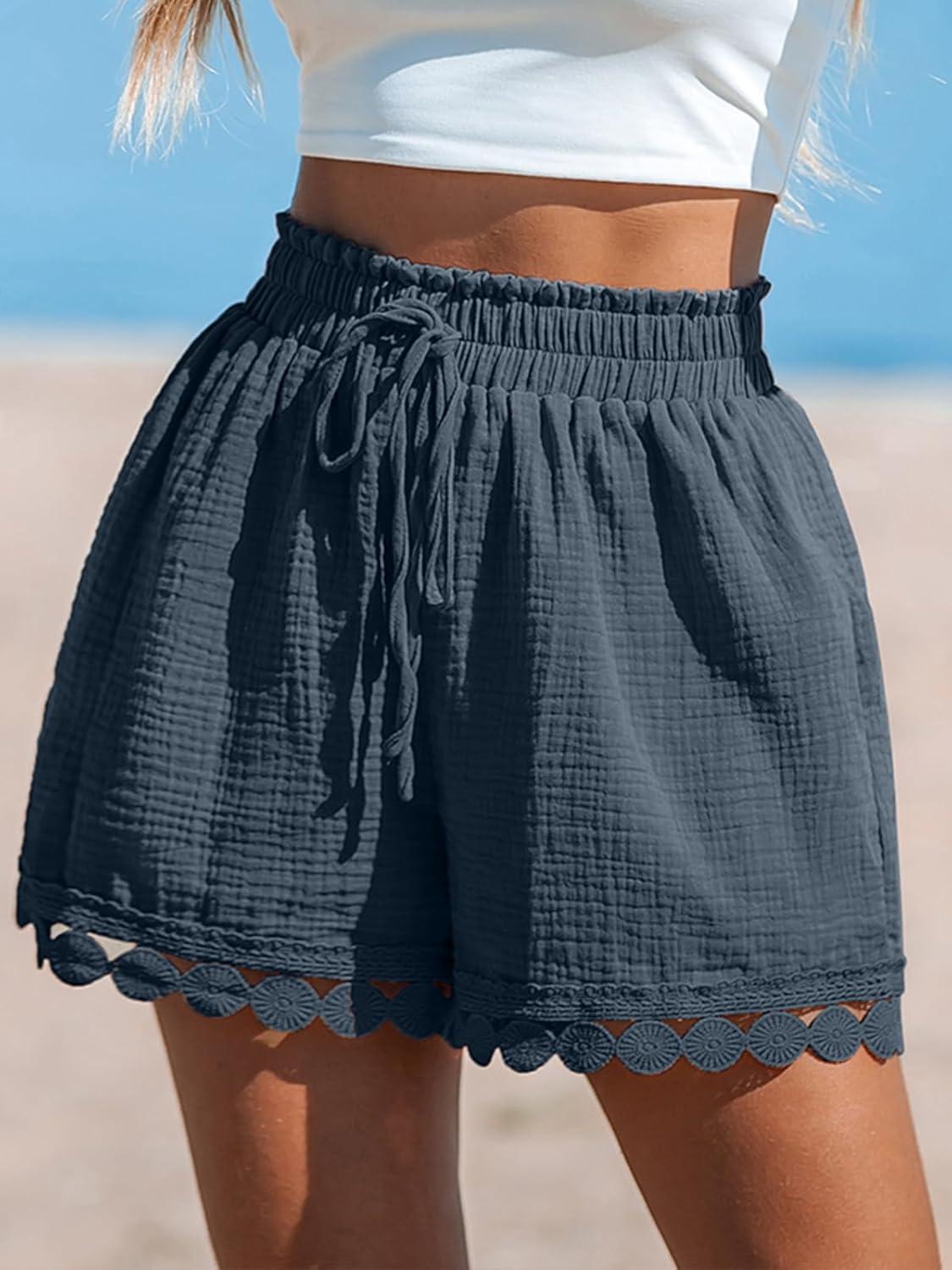 imageCUPSHE Women Swim Cover Up Shorts 100 Cotton Casual Beach Shorts with Side PocketsNavy