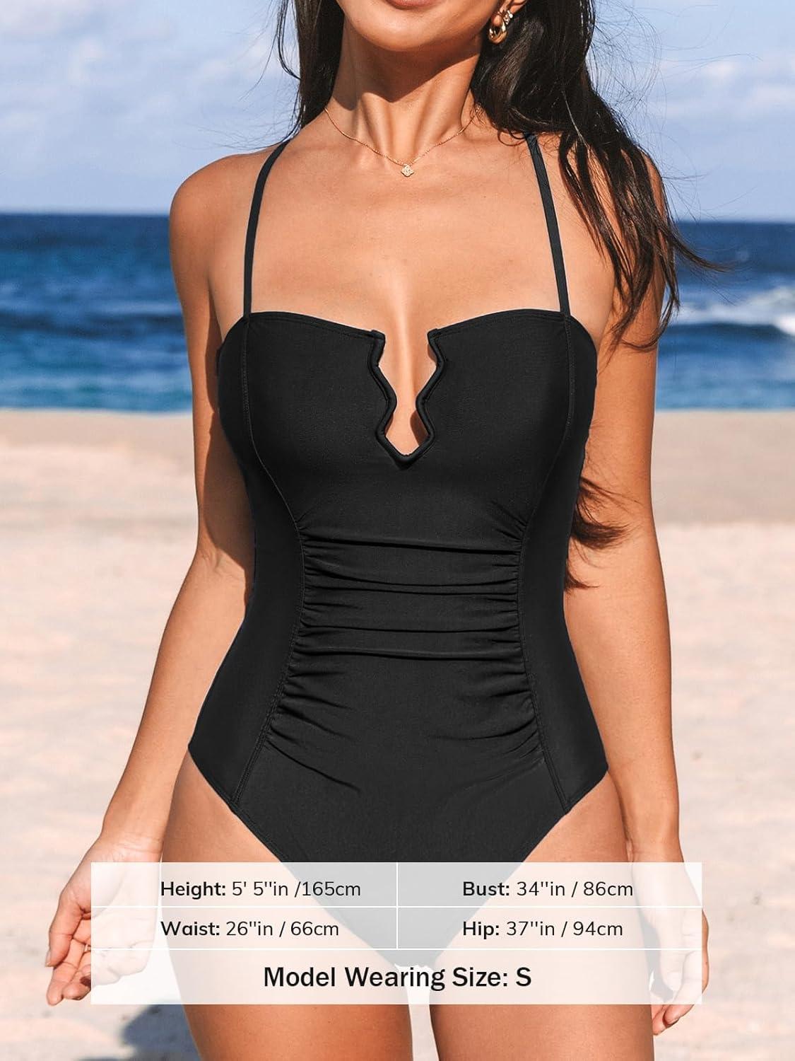 imageCUPSHE Womens One Piece Bathing Suit Ruched Swimsuit Square Neck Crisscross Back Self Tie W WireBlack