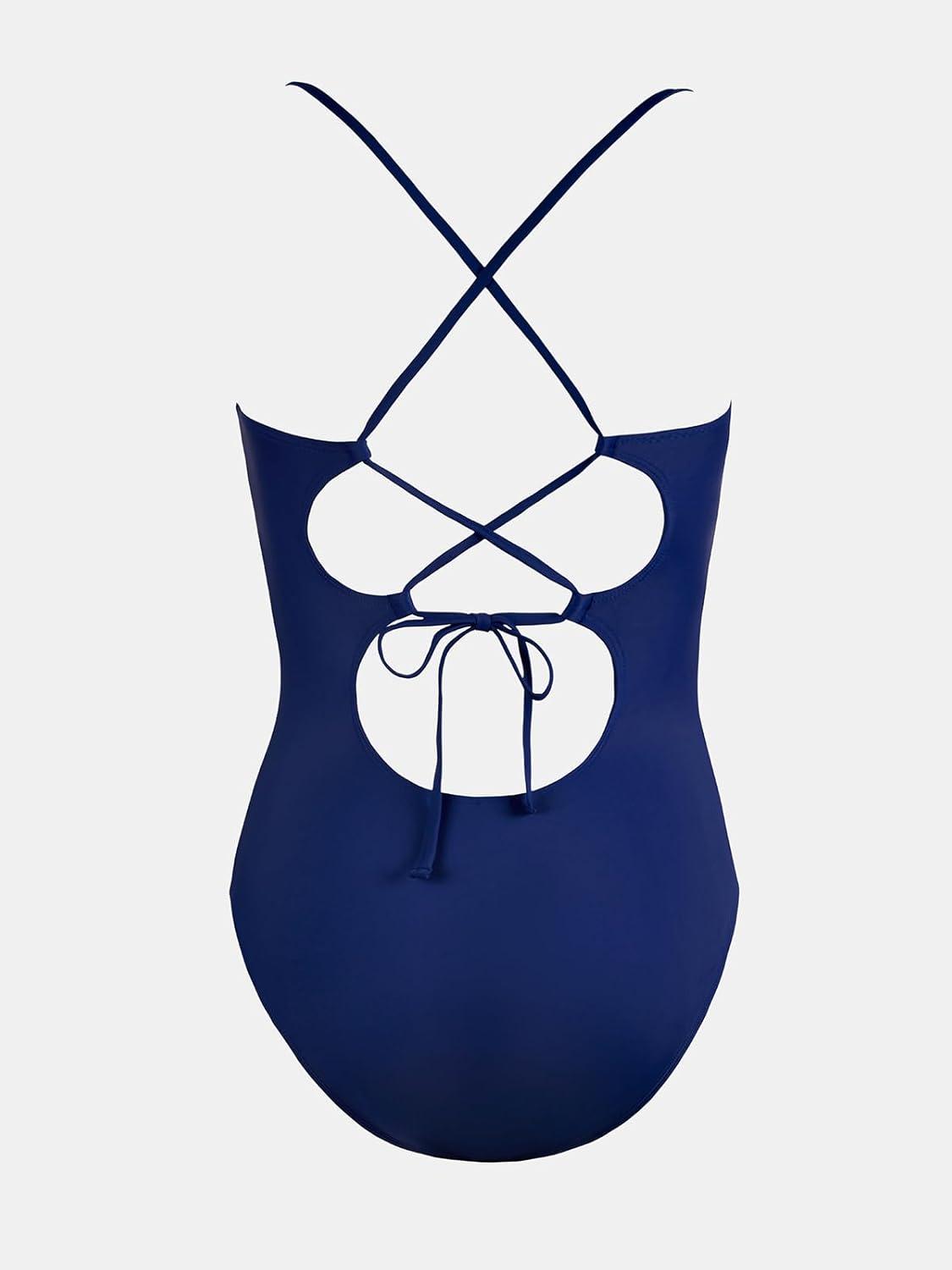 imageCUPSHE Womens One Piece Bathing Suit Ruched Swimsuit Square Neck Crisscross Back Self Tie W WireRoyal Blue