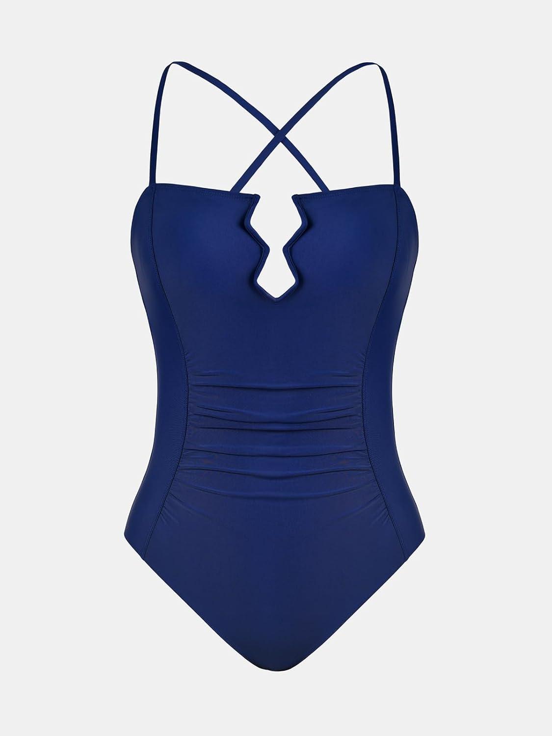 imageCUPSHE Womens One Piece Bathing Suit Ruched Swimsuit Square Neck Crisscross Back Self Tie W WireRoyal Blue