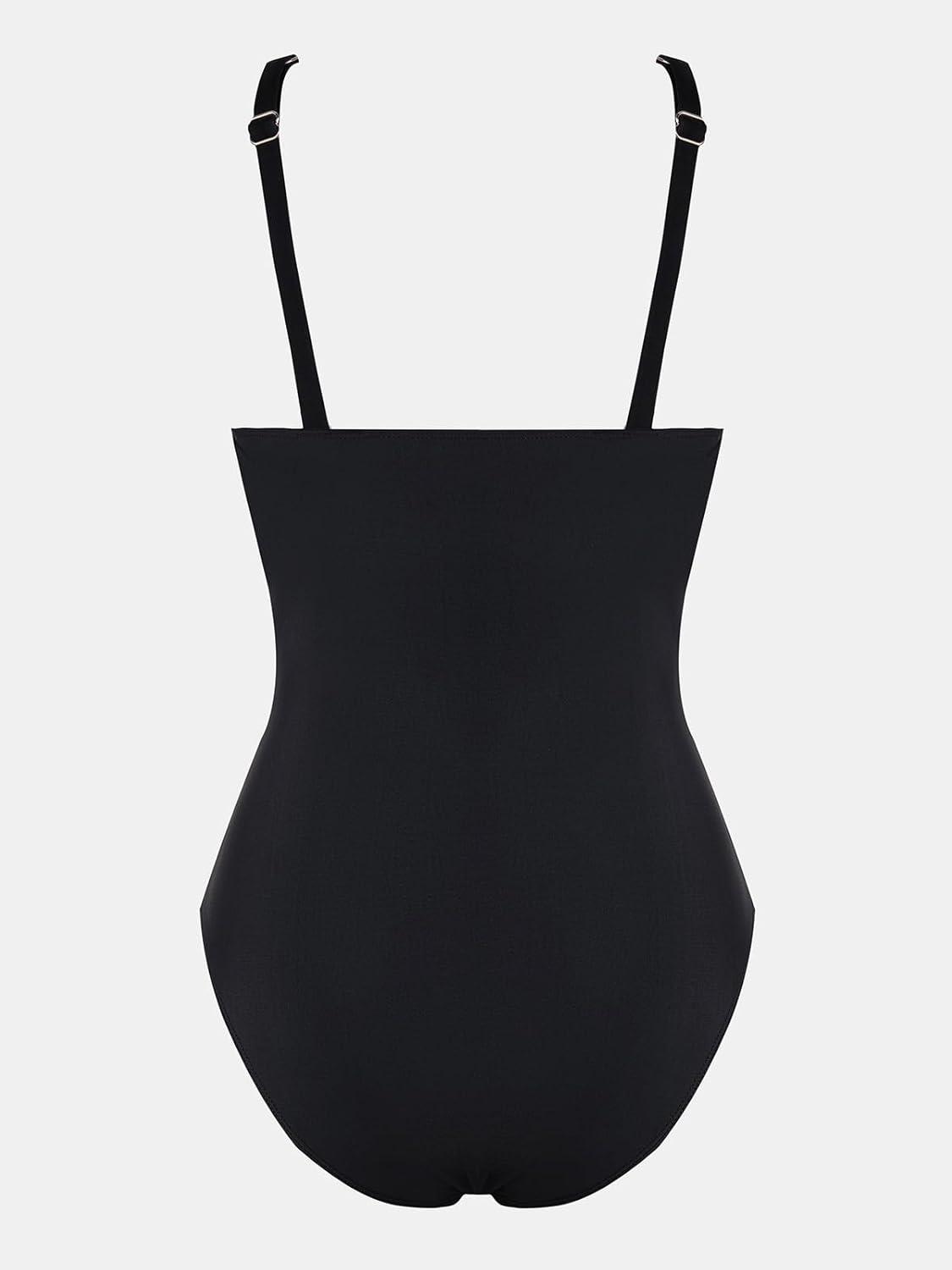 imageCUPSHE Womens One Piece Swimsuit Bathing Suit Tummy Control Plunging Neck Wrapped Ruched Mesh Adjustable StrapsBlack