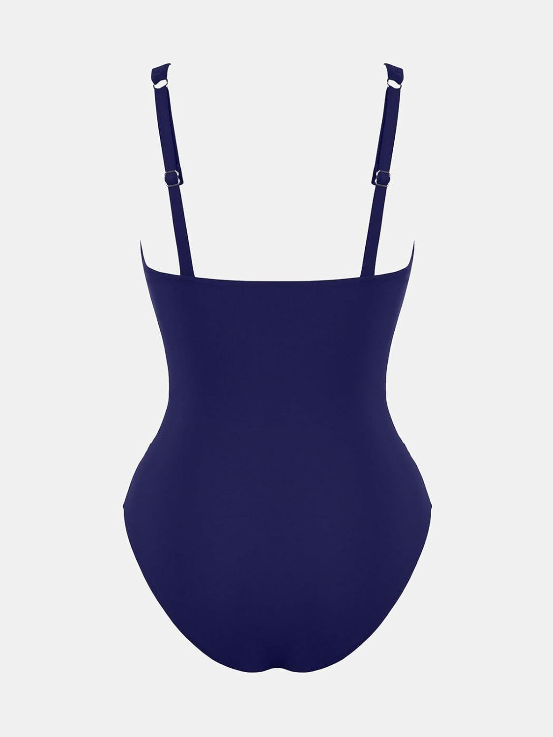 imageCUPSHE Womens One Piece Swimsuit Bathing Suit Tummy Control Plunging Neck Wrapped Ruched Mesh Adjustable StrapsRoyal Blue