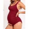 imageCUPSHE Maternity One Piece Swimsuit Scoop Neck Pregnancy Bathing Suit for Women Wide Straps Criss Cross Back Tie RibbedBurgundy Red