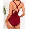 imageCUPSHE Maternity One Piece Swimsuit Scoop Neck Pregnancy Bathing Suit for Women Wide Straps Criss Cross Back Tie RibbedBurgundy Red