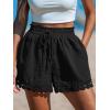 imageCUPSHE Women Swim Cover Up Shorts 100 Cotton Casual Beach Shorts with Side PocketsBlack