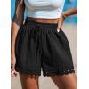 imageCUPSHE Women Swim Cover Up Shorts 100 Cotton Casual Beach Shorts with Side PocketsBlack