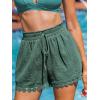 imageCUPSHE Women Swim Cover Up Shorts 100 Cotton Casual Beach Shorts with Side PocketsDark Green