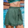 imageCUPSHE Women Swim Cover Up Shorts 100 Cotton Casual Beach Shorts with Side PocketsDark Green