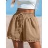 imageCUPSHE Women Swim Cover Up Shorts 100 Cotton Casual Beach Shorts with Side PocketsLight Brown