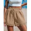 imageCUPSHE Women Swim Cover Up Shorts 100 Cotton Casual Beach Shorts with Side PocketsLight Brown