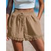 imageCUPSHE Women Swim Cover Up Shorts 100 Cotton Casual Beach Shorts with Side PocketsLight Brown