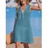 imageCUPSHE Women Swimsuit Cover Up Sleeveless Waffle Knit Summer Mini Beach Coverup DressBlue