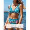 imageCUPSHE Womens Bikini Sets High Waisted Two Piece Bathing Suit V Neck Double Straps High Cut Cheeky Bottom Strappy BackAqua BlueFloral