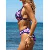imageCUPSHE Womens Bikini Sets High Waisted Two Piece Bathing Suit V Neck Double Straps High Cut Cheeky Bottom Strappy BackBlackPurpleFloral