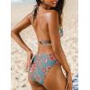 imageCUPSHE Womens Bikini Sets Two Piece Swimsuit Mid Rise Halter Triangle Tops V Neck Scalloped CrochetBlue Grey Floral