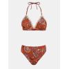 imageCUPSHE Womens Bikini Sets Two Piece Swimsuit Mid Rise Halter Triangle Tops V Neck Scalloped CrochetRed Floral