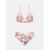 imageCUPSHE Womens Bikini Sets Two Piece Swimsuit Mid Rise Halter Triangle Tops V Neck Scalloped CrochetWhiteRed Floral
