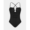 imageCUPSHE Womens One Piece Bathing Suit Ruched Swimsuit Square Neck Crisscross Back Self Tie W WireBlack