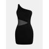 imageCUPSHE Womens One Piece Swimsuit Asymmetrical Neck Bathing Suit One Shoulder Ruched Mesh Side Waisted Panel Swim DressBlack