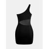 imageCUPSHE Womens One Piece Swimsuit Asymmetrical Neck Bathing Suit One Shoulder Ruched Mesh Side Waisted Panel Swim DressBlack