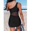 imageCUPSHE Womens One Piece Swimsuit Asymmetrical Neck Bathing Suit One Shoulder Ruched Mesh Side Waisted Panel Swim DressBlack