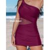 imageCUPSHE Womens One Piece Swimsuit Asymmetrical Neck Bathing Suit One Shoulder Ruched Mesh Side Waisted Panel Swim DressBurgundy Red
