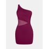 imageCUPSHE Womens One Piece Swimsuit Asymmetrical Neck Bathing Suit One Shoulder Ruched Mesh Side Waisted Panel Swim DressBurgundy Red
