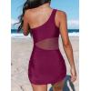 imageCUPSHE Womens One Piece Swimsuit Asymmetrical Neck Bathing Suit One Shoulder Ruched Mesh Side Waisted Panel Swim DressBurgundy Red